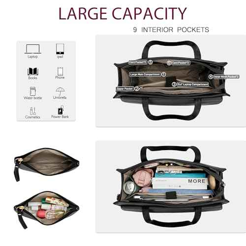 KKXIU 2-in-1 Laptop Lunch Tote Bag for Women, 15.6 Inch Insulated Leakproof Computer Bag, Large Work Purse for Office