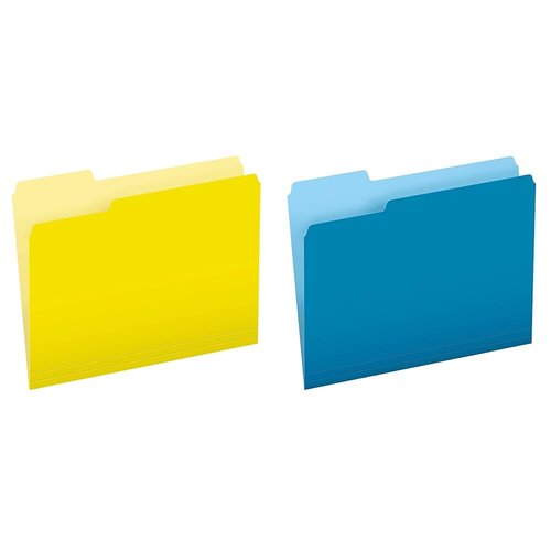 Pendaflex Two-Tone Color File Folders Letter Size Yellow Blue 1/3 Cut Bundle (100 per box)