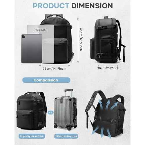 WONHOX Travel Backpack for Women Men, Laptop Backpack with Shoe Compartment,Waterproof Hiking Carry on Backpack