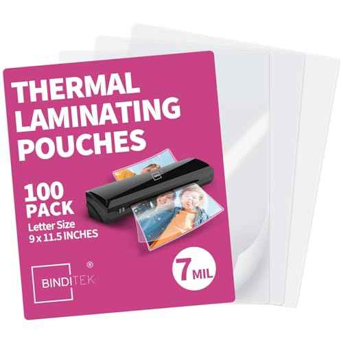 Binditek 100 Pack 7 Mil Thermal Laminating Pouches, 9x11.5 Inches Laminating Sheets, for Letter Size, Ultra Clear, Glossy, Hold 8.5x11 Inches, Heat Seal, School Office Supplies