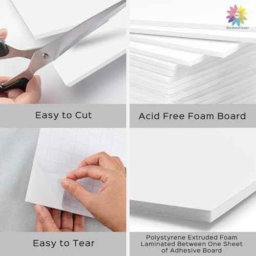 Mat Board Center, Pack of 10, 11x14 Self Adhesive Foam Board for Picture and Poster Mounting, Lightweight White Color Foam Board for Crafts, Artworks, 3/16 inches Thick