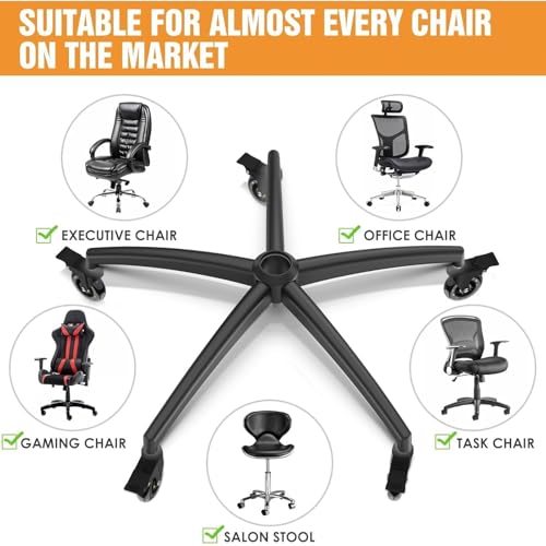 3300lb Heavy-Duty Chair Base Kit - 5 Brake Casters, Reinforced Alloy Legs & Universal Gas Cylinder, Office Chair Replacement Parts for Rolling Chairs with Wheels