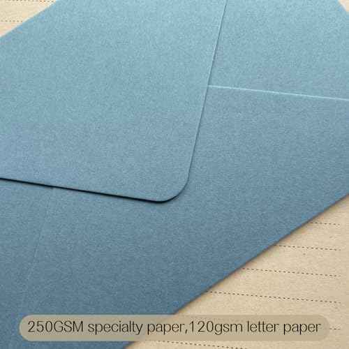 Tuhangcc Premium Velvet-Touch Stationery Set with Unique Design Colors - Best Paper and Elegant 4x6 Envelopes (24 Writing Sheets + 12 Envelopes) for Love Letters and Party Invitations (Lake blue)