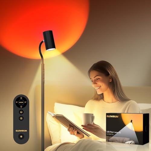GLOWRIUM LED Floor Reading Lamp, Dual-Side Reading Light with Remote, No Blue Light, No Glare, 5 Color Temperatures, Stepless Dimming, 360¡Æ Rotating Gooseneck Lamp, No Flicker, Uniform Illumination
