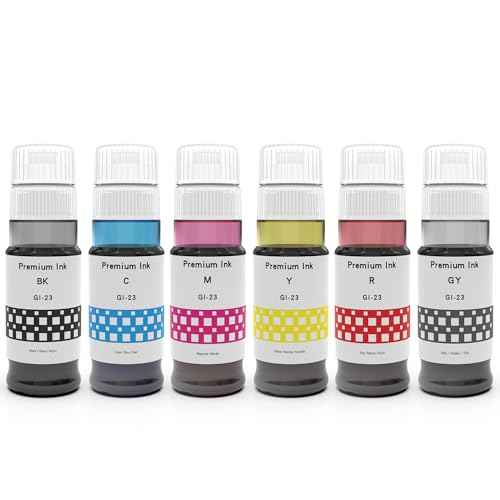 MS.R GI23 GI-23 Ink Refill Replacement for Canon G520 G620 Megatank Photo Printer(6-Pack 70ML, Black Cyan Magenta Yellow Red Gray)