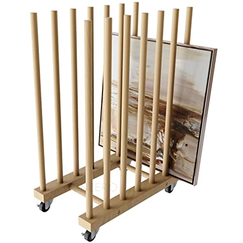 Art Storage Rack with Caster Wheels, Wood Storage Stand for Canvas Boards, Panel, Frame, Drawing Board, Printed Matter, Paper Pad, Backing Plate