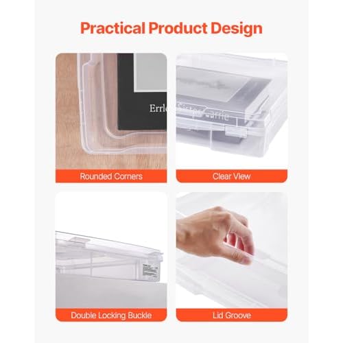 VEVOR Scrapbook Paper Storage, 6 Pack Stackable Plastic Board Game Boxes, Clear Multi-Purpose Document Case with Rounded Corners and Double Latches, for Office Essentials Tools Arts Crafts Supplies