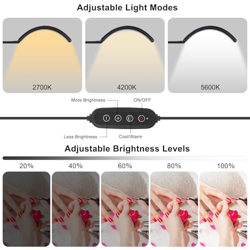 Professional Half Moon Desk Light for Nail Techs & Artists - Flexible Gooseneck LED Lamp with Eye-Caring Design, Perfect for Nail Art, Eyelash Extensions, Crafting, and Tattoo Work