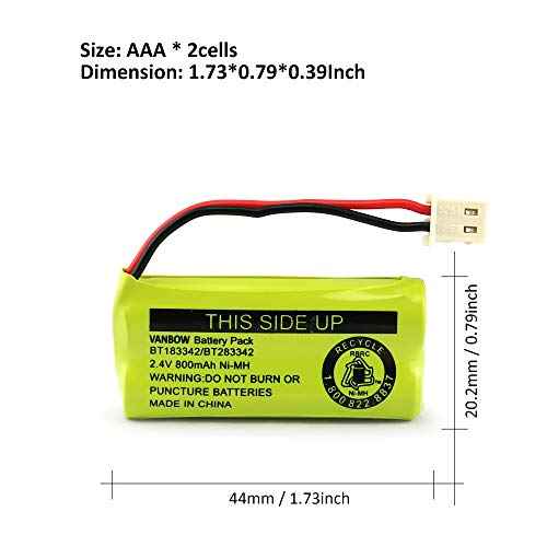 BT183342/BT283342 2.4V 800mAh Ni-MH Battery Pack, Compatible with AT&T VTech Cordless Phone Batteries BT166342/BT266342 BT162342/BT262342 CS6709 CS6609 CS6509 CS6409 EL52100 EL50003 (Pack 4)
