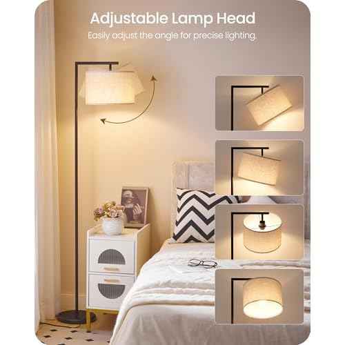 Modern Dimmable Floor Lamp for Living Room with Adjustable Color Temperature LED Bulb, ARC Standing Lamp with Remote Control, Tall Reading Lamp for Bedroom, Office, Black, E11LD05