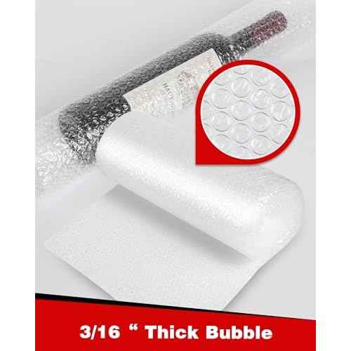 2-Pack Bubble Cushioning Wrap Rolls, 3/16" x 17" x 72' ft Total, Perforated 12" 20 Fragile Stickers for Shipping, Packaging, Mailing
