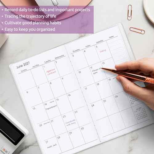 Pocket Calendar 2026-2027, Monthly Purse Planner - 6.7" x 3.7" - Runs from January 2026 Until December 2027, Floral Pocket Calendar with PVC Cover for Planning, Organizing and Office