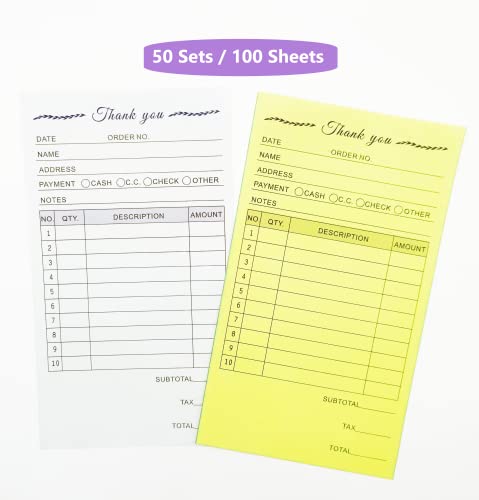 PINKEESEA 1 Pack Thank You Receipt Book with Carbon Copies for Small Businesses 50-Set