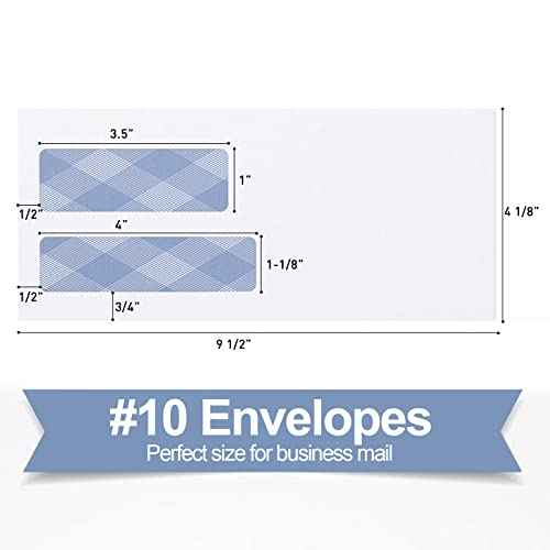 750#10 Security Envelopes, PANDRI NO.10 Self-Seal Double Window Envelopes Designed for QuickBooks Invoices, Business Statements & Documents - Number 10 Size 4 1/8 Inch X 9 1/2 Inch - 24 LB