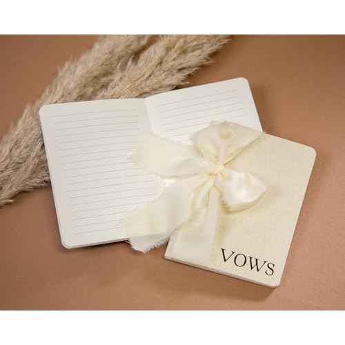 Cream Embossed Slim Vow Books w/Ribbon (Set of 2) - 5.625 x 4 Minimalist Pocket Sized Wedding Ceremony Vow Renewal Speech Notebook Journal
