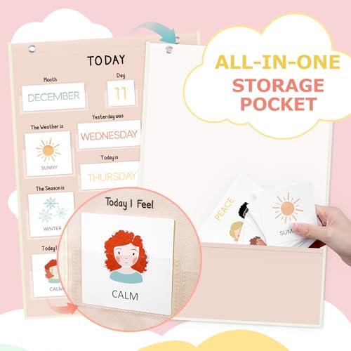 All About Today Calendar & Weather Pocket Chart for Kids, Preschool & Homeschool Learning Center