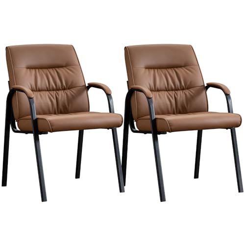 BoisKom 2-Pack Office Guest Chair, Brown Leather Reception Chairs No Wheels