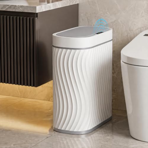 Steo Spce 2.6 Gallon Touchless Bathroom Trash Can with Sensor, White Grey