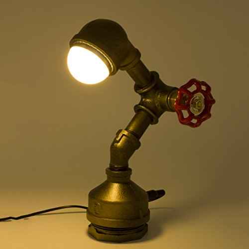 Industrial Steampunk LED Desk Lamp, Iron Piping Loft Style Vintage Antique Light, Retro Desk Lamp, Alfred Night Light LL-007-WW