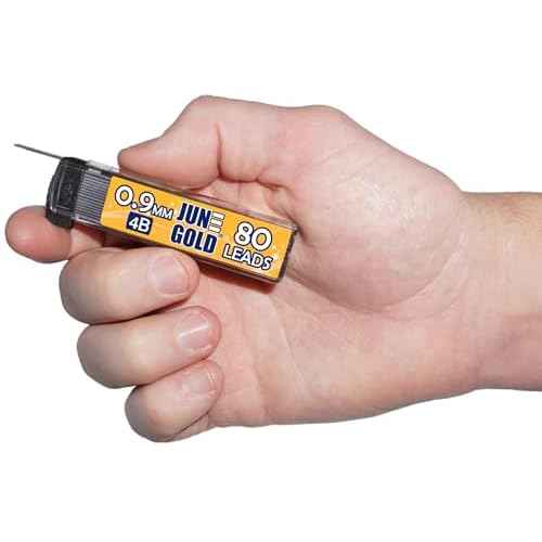 June Gold 320 Pieces, 0.9 mm 4B Lead Refills, 80 Pieces Per Dispenser, Bold Thickness, Break Resistant Lead/Graphite, 1.0 mm Compatible (Pack of 4 Dispensers)