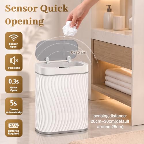 Steo Spce 2.6 Gallon Touchless Bathroom Trash Can with Sensor, White Grey