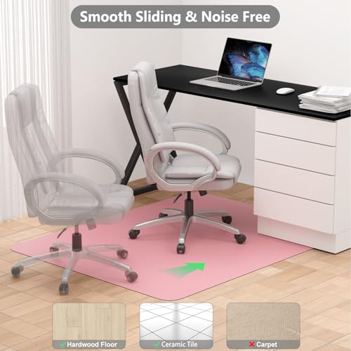 Hsurbtra Office Chair Mat for Hardwood Floor, 35" x 47" Large Anti-Slip Computer Chair Mat, Heavy Duty Wood & Tile Floor Protector, PVC Desk Rug for Office Home, Pink
