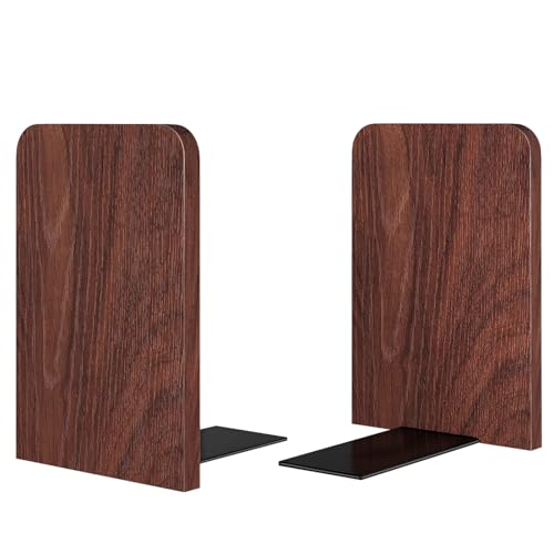 Square Black Walnut Wooden Book Ends 1Pair Heavy Duty Non-Slip Shelf Support