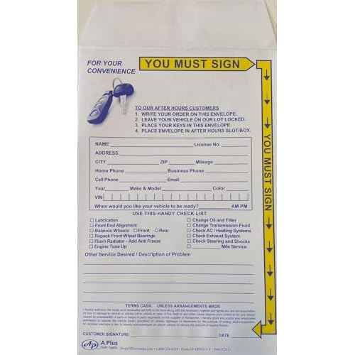 Drop Off Envelope - Key Drop Envelope - With Yellow Highlights EBNO-1-Y (W1) (100 Qty.)