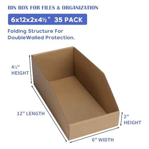 EXYGLO Cardboard Storage Bins 35 Pack, 12x6x4.5 Inch Cardboard Boxes, Corrugated Organizer Bins for Pantry, Shelves, Garage, Office, Shop, Brown