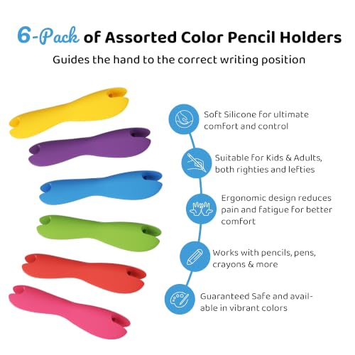 ELETIUO Multicolor Silicone Pencil Holder Grips for Kids & Adults, Ergonomic Dual-Head Design