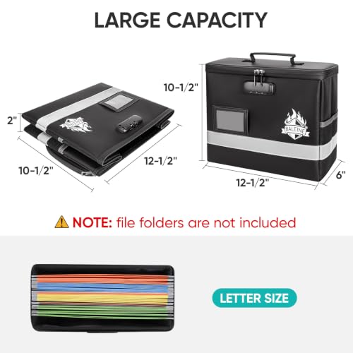 BALEINE Fireproof Waterproof Document Box with Lock, 12.5x10.5x6 Inch, Black - Medium Size