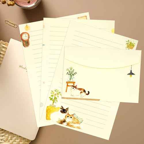 36 PCS Writing Paper and Envelopes Set, Warm Cute Cat Themed Stationary Set Design for Invitations Gift Decorations Holiday Party, 24 Lined Stationery Paper with 12 Envelops