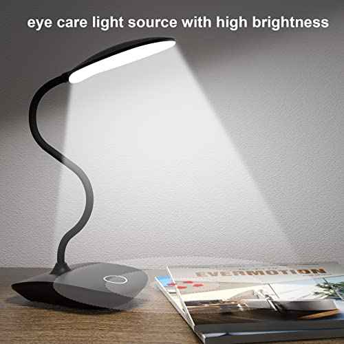 DEEPLITE Battery Operated Desk Lamp, LED Desk Light 3 Lighting Stepless Dimming, Table Lamp 5W Touch Control Eye Caring, Flexible Gooseneck, Portable Reading Light for Dorm Study Bedroom (Set of 2)