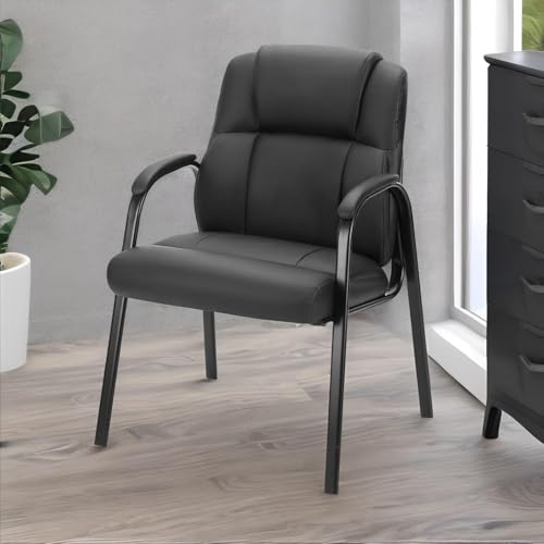 Sweetcrispy Waiting Room Chairs, PU Leather Big and Tall No Wheels Executive Office Chair with Padded Arms for Reception Conference Room Lobby