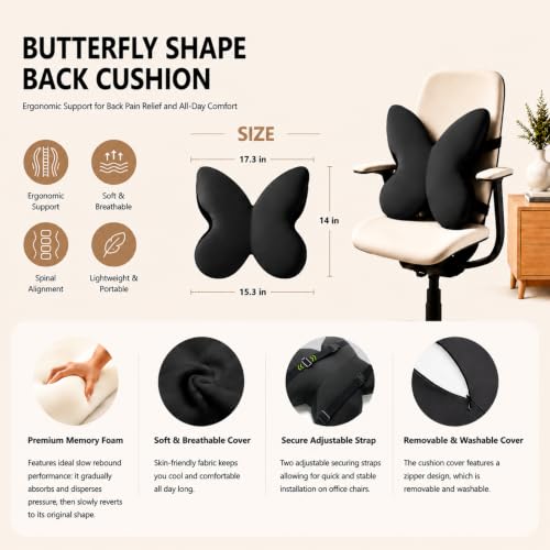 FoKon Memory Foam Lumbar Support Pillow - Black, Ergonomic Back Cushion for Office, Desk, Gaming Chair & Car