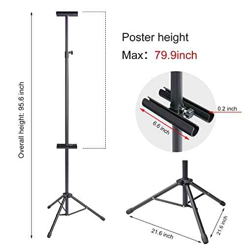 AKTOP Heavy Duty Tripod Banner Stand, Adjustable Poster Stand Retractable Height Up to 79.9 inches, Double-Sided Floor Standing Sign Holder for Board Sign Display