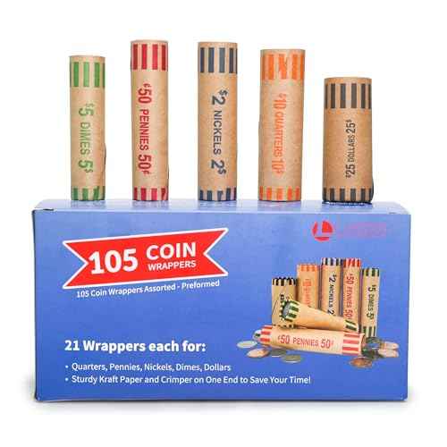 L LIKED Preformed Coin Roll Wrappers (105 Assorted) - 21 Quarters, 21 Pennies, 21 Nickels 21 Dimes and 21 Dollars (105 pcs)