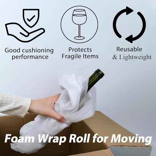 Foam Wrap Roll 10 Inch Wide x 50 FT Length Packing Foam Roll for Moving Supplies and Protection for Fragile, Cushioning Foam Packing Sheets for Wrapping Dish Packing Material