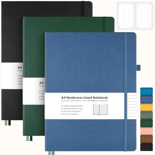 3 Pack College Ruled Notebook, A4 Hardcover Leather Notebook for Work, Lined Notebook Journal for Women, Men, 192 Thick Paper, 8.5" x 11", Large Notebook, Professional Business Notebook, Multicolor