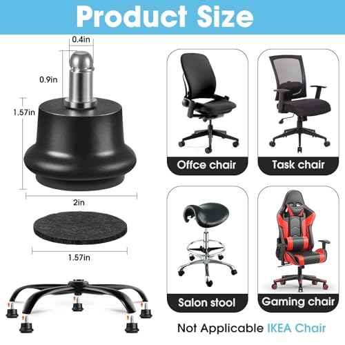 Bell Glides Replacement Office Chair Swivel Caster Wheels to Fixed Stationary Castors,with Separate Self Adhesive Felt Pads for Carpet,Desk Chair Feet Wheel Stopper (15)