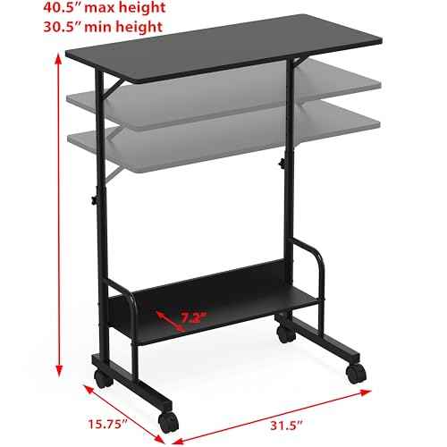 SHW 30.5" to 40.5" Height Adjustable Mobile Standing Desk Laptop Workstation for Walking Pad Treadmill, Black