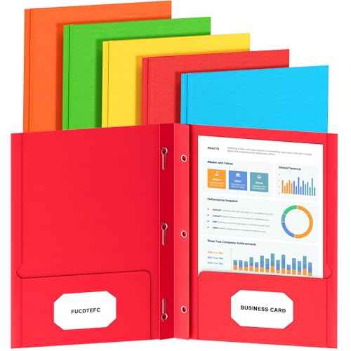 2 Pocket Folders with Prongs, 5 Pack Paper Folders with Pockets and Prongs, File Folders with Fasteners, Heavy Duty Two Pocket 3 Prong Folders for Office School Letter Size, 5 Bright Color