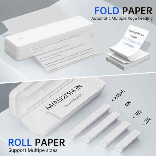 Portable Printer, Portable Printers Wireless for Travel, Inkless-Thermal-Small-Printer, Support A4&A5 & 8.5 x 11inch Thermal Papers, Support iOS, Android, Windows