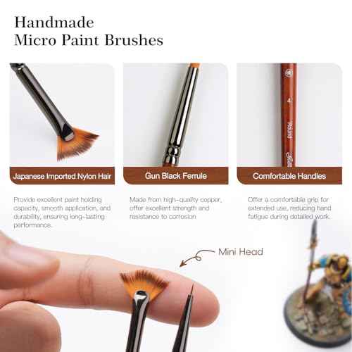 Golden Maple Fine Miniature Paint Brushes ? Professional Micro Detail Brush Set for Models, Tabletop Gaming & Fine Art ? Portable Travel Case, Acrylic/Watercolor/Oil