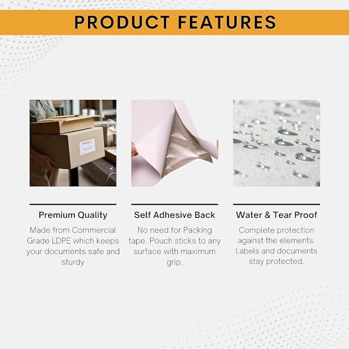 100 Pack 7x10 Waterproof Shipping Label Sleeves with Self-Adhesive Envelopes