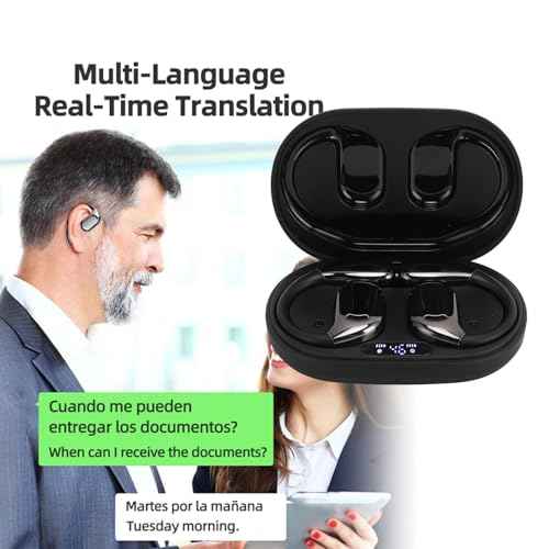 M75 TWS Bluetooth Translation Earphones, 3 Modes On Ear Translator Earphone in Real Time, ANC Technology, for Travel Business International Students (Black)