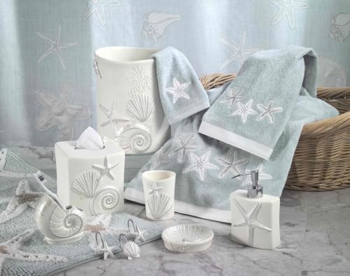 Avanti Linens - Wastebasket, Decorative Trash Can, Seashell Inspired Bathroom Accessories, Guest Bathroom Essentials (Sequin Shells Collection)