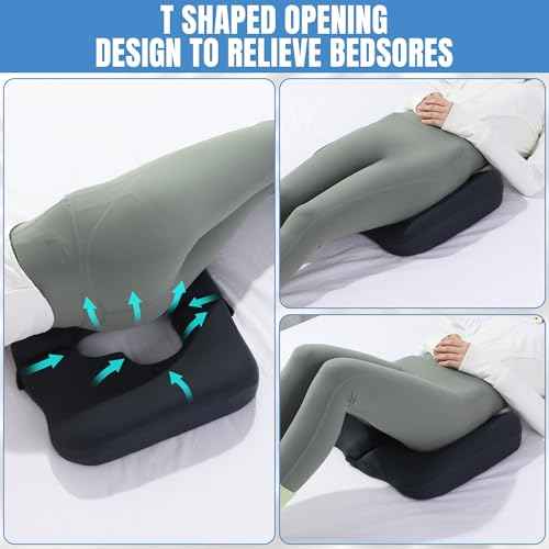 HOMBYS Memory Foam Bed Sore Cushions for Butt,Bedsore Pressure Relief Pillow for Sleeping and Sitting,Cushion for Bed Sores on Buttocks, T Shaped Opening Tailbone Pillow, Patent Pending(Dark Grey)