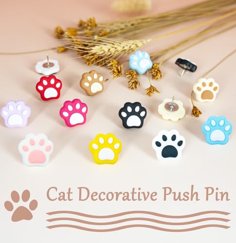 Tandarui 30-cat Paw Push Pins for Bulletin Board - Cute Cat Thumb Tacks