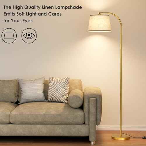Arc Floor Lamp with Remote Control,64" Modern Standing Lamp with Stepless Dimmable, 3 Colors Temperature and 350¡ÆH/180¡ÆV Rotatable Shade,Gold Arc Floor Lamps for Living Room(with 9W Bulb)